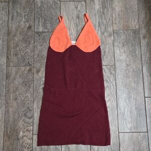 Free People Burgundy and Orange Knit Mini Dress